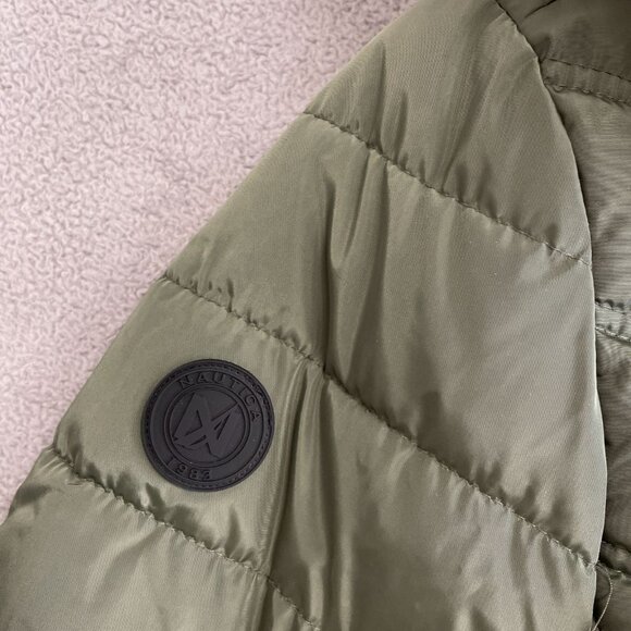 NEW Nautica Women's Size L Olive Green Quilted Puffer Jacket W/ Faux Fur Hood - Picture 10 of 11